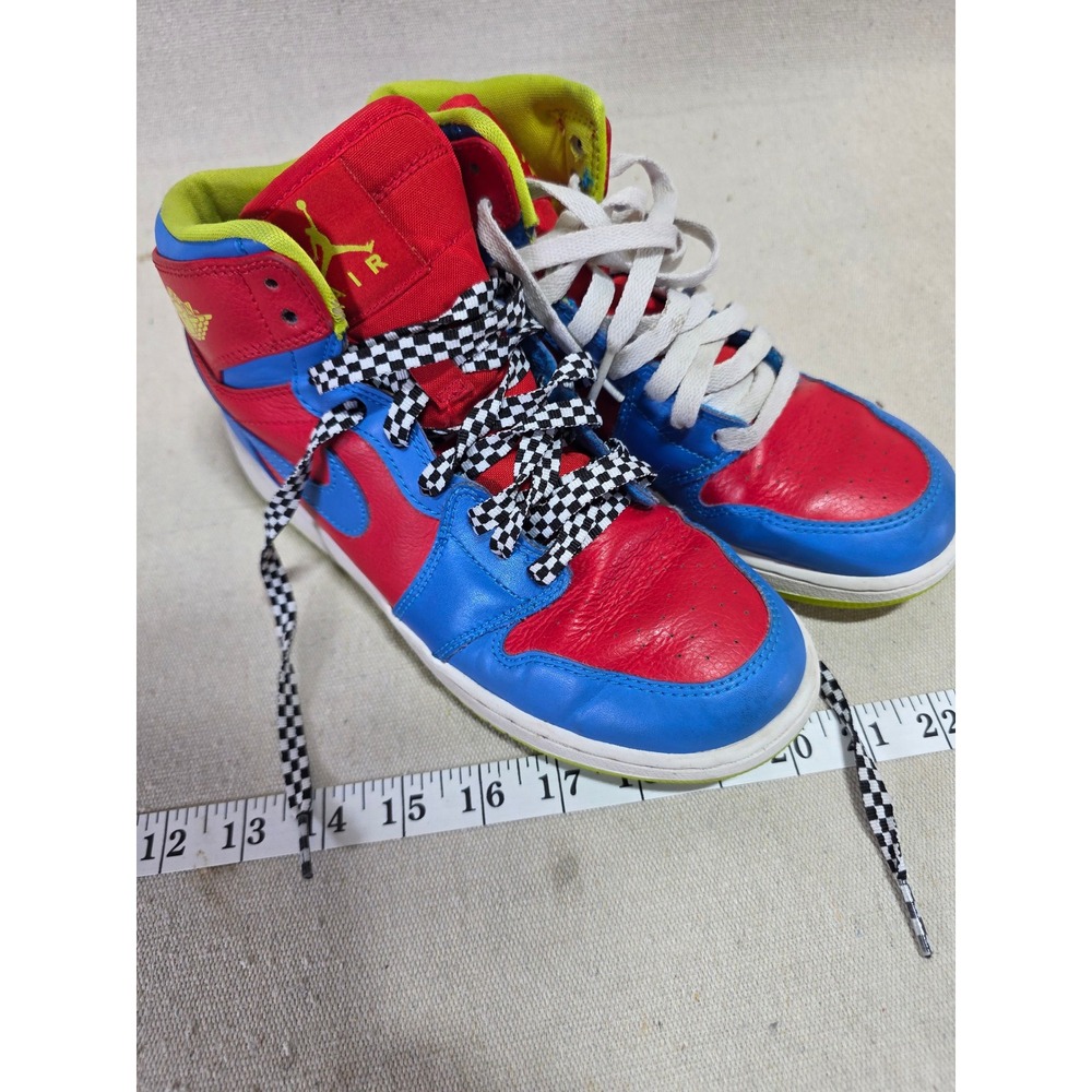 Nike Air Jordan 1 Mid GS Red Blue Cyber Yellow 705300-615 Size 5.5Y